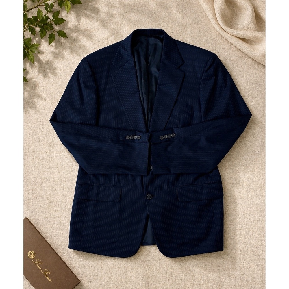 Loro Piana Suit Jacket Super 160's 48 31L 25S Navy Pinstripe Custom Blaer